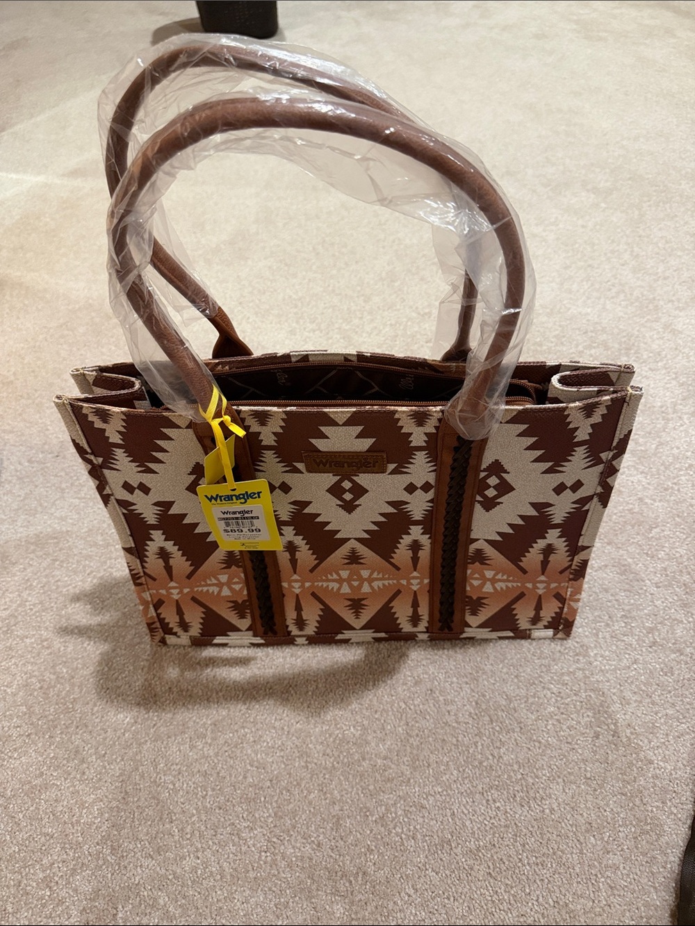 Wrangler Brown and Cream Aztec Canvas Tote